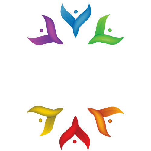 Wellness Rafa logo with colorful abstract figures in a circular arrangement around the text.